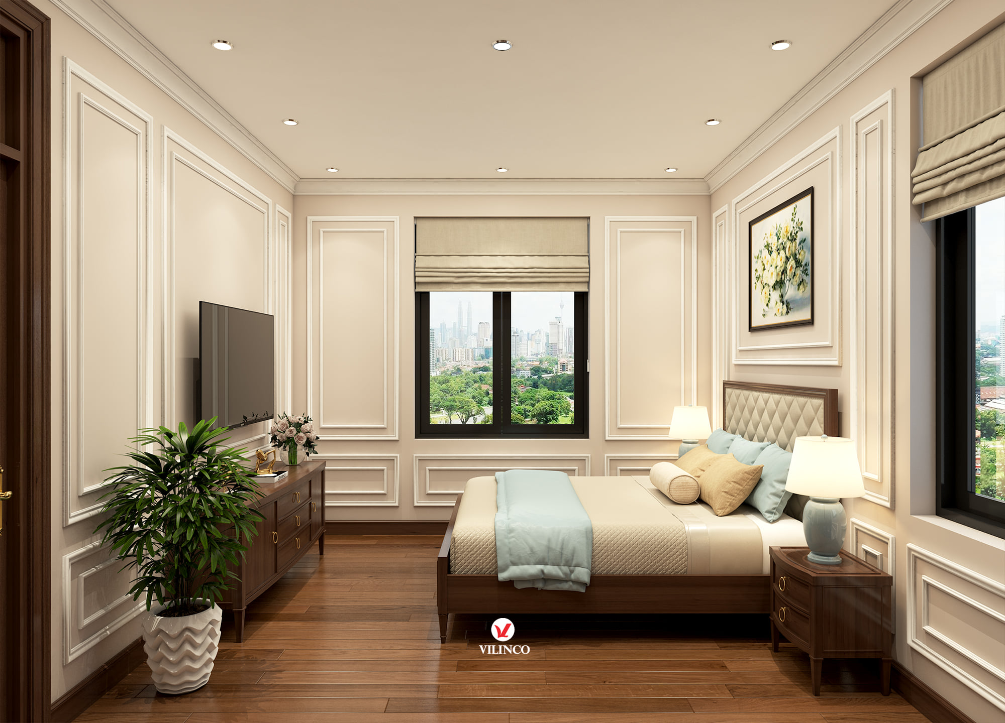 Mẫu phòng ngủ đẹp được trang trí theo phong cách tân cổ điển sang trọng